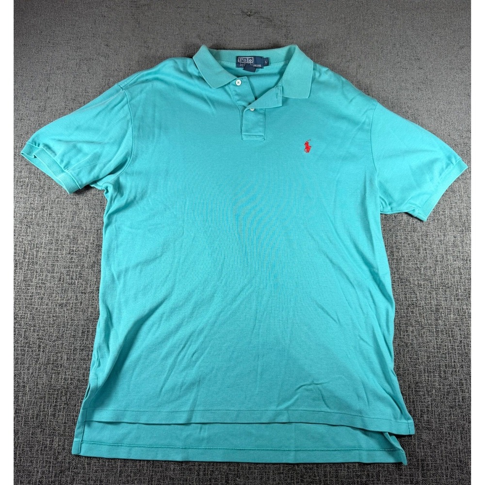 Polo Ralph Lauren Mens Large Turquoise Blue Pique Polo Shirt Red Pony Logo